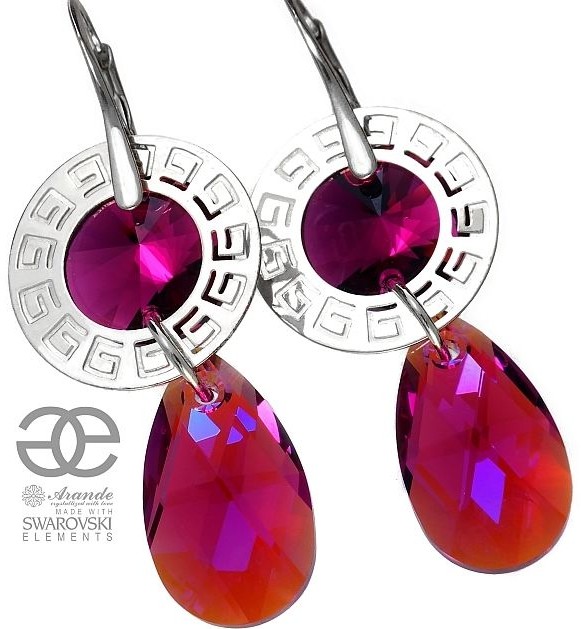 Swarovski przepiękne kolczyki FUCHSIA NOVA SREBRO