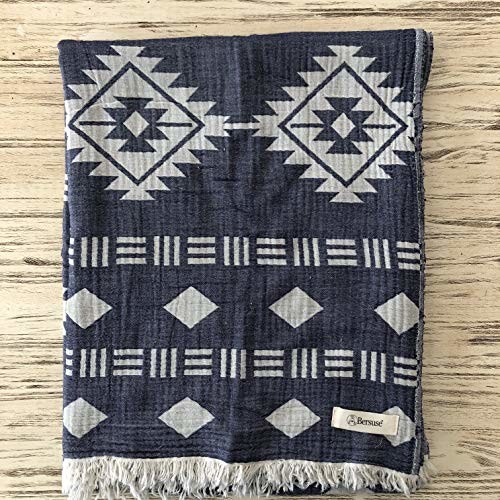 Bersuse 100% bawełna - Belize XL narzuta narzuta narzuta turecki ręcznik - uniwersalna narzuta na łóżko lub sofę, narzuta dzienna, obrus lub jako koc piknikowy - plaża kąpielowa Fouta Peshtemal - Azte BELIZE_BLAN_DB