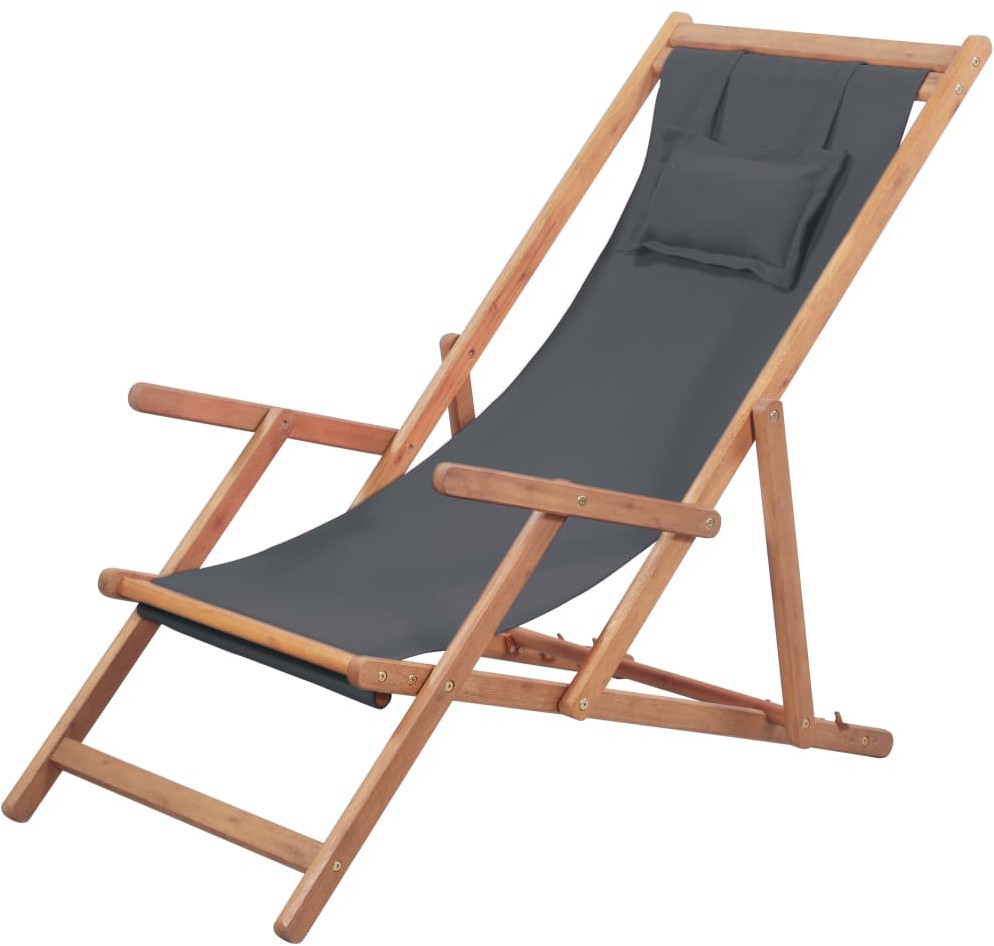vidaXL Składany leżak plażowy, tkanina, szary