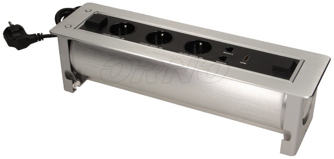 ORNO Power Port wpuszczany w blat OR-AE-13110 3xAC 2xRJ45 1xHDMI z przewodem