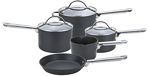 garnek na mleko, płyta TOPS i patelnia do pieczenia z profesjonalnym harteloxiertem materiał, czarna 85068