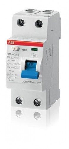 ABB Wyłącznik różnicowo-prądowy serii STANDARD F202-AC-25/0,03; 2-polowy; typ AC; I=25A; In= 30mA 2CSF202001R1250 F202/25/30