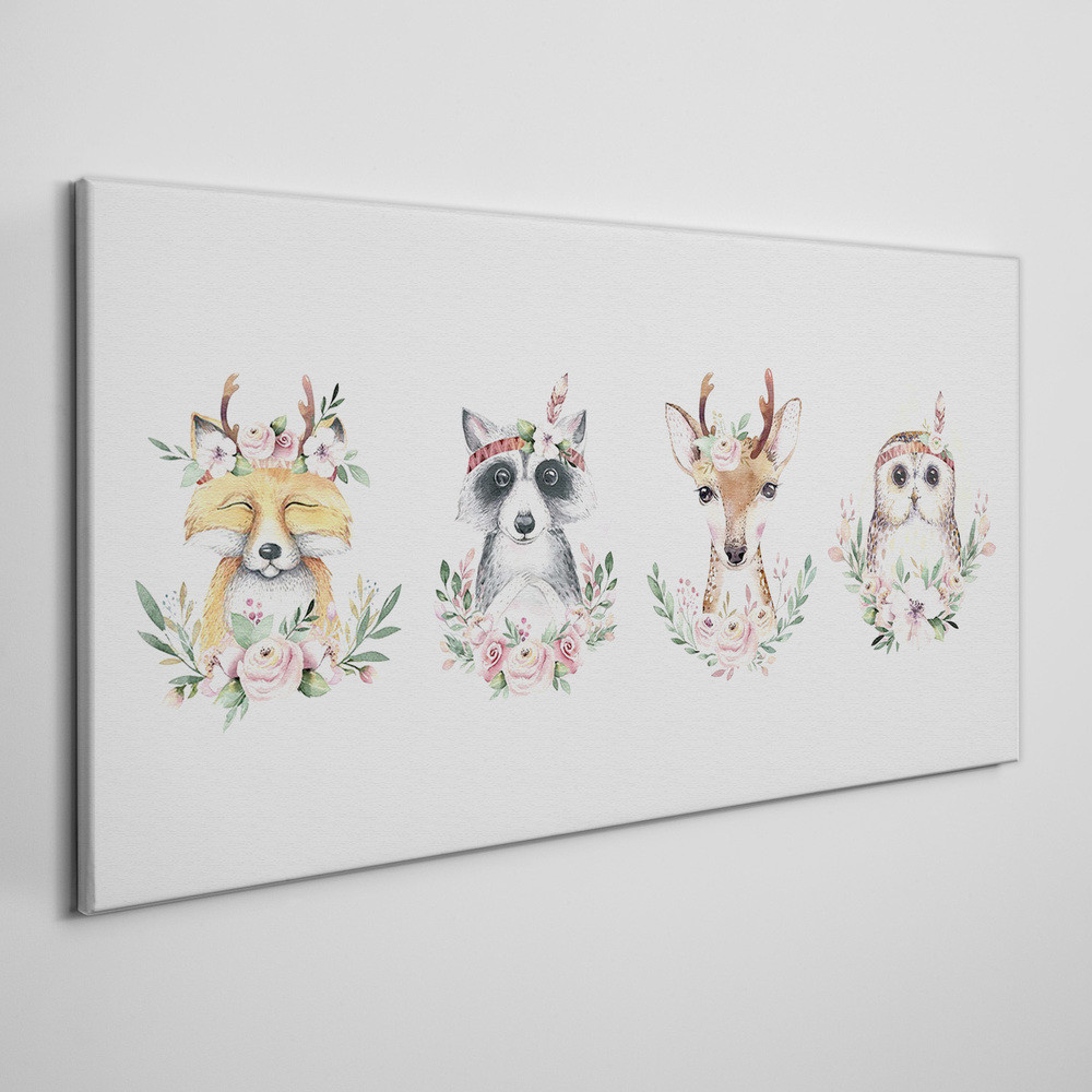 PL Coloray Obraz na Płótnie zwierzęta jeleń sowa szop 100x50cm