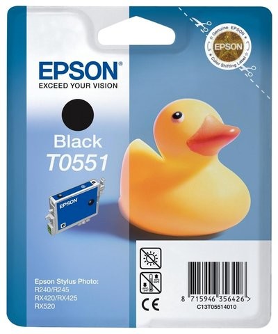 Epson Wyprzedaż Oryginał Tusz Epson T0551 do Epson Stylus Photo R-240 R-245 RX-425 RX-520 | 8 ml | czarny black pudełko zastępcze oryginalny airbag/folia C13T05514010_BP_wyp