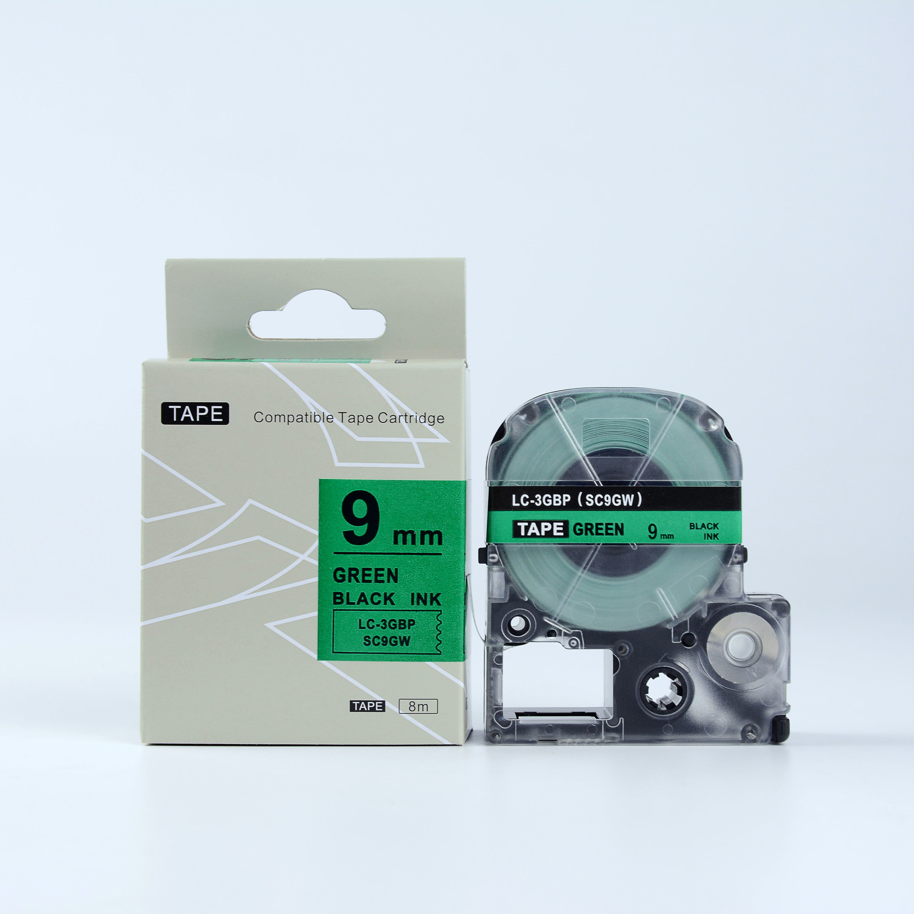 Epson HTC9GW, 9mm x 8m, czarny druk / zielony podkład, taśma zamiennik