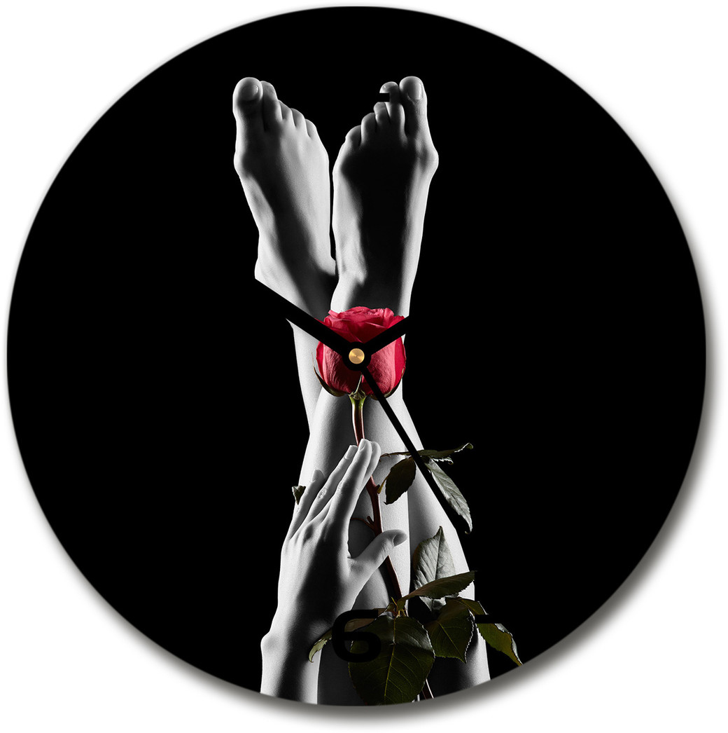 Zegar szklany okrągły Róża i stopy