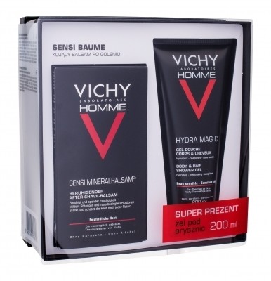 Vichy Homme Sensi Baume zestaw Balsam po goleniu 75 ml + Żel pod prysznic Hydra Mag C 200 ml dla mężczyzn