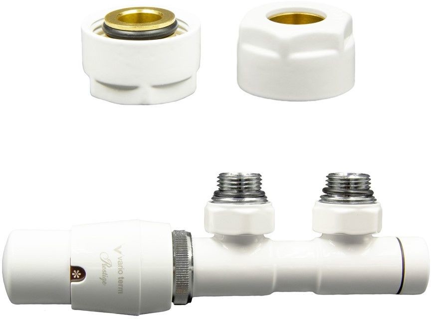Varioterm Zawór termostatyczny TWINS ze złączką PEX/CU - biały midziana - Cu 15 mm lewa TSGS0206CFK/L(Cu)
