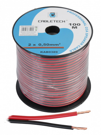 CABLETECH Kabel głośnikowy CCA 0.50mm czarno-czerwony LEC-KAB0389