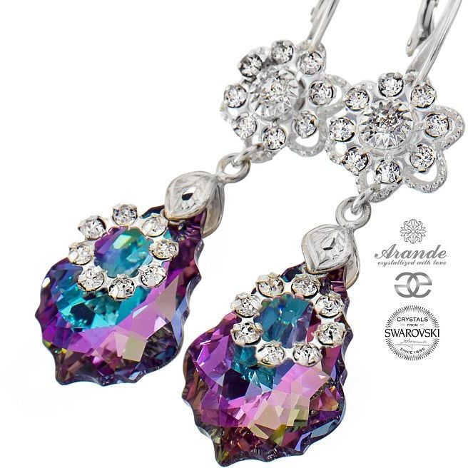 Swarovski unikatowe kolczyki VITRAIL ORCHIDEA SREBRO