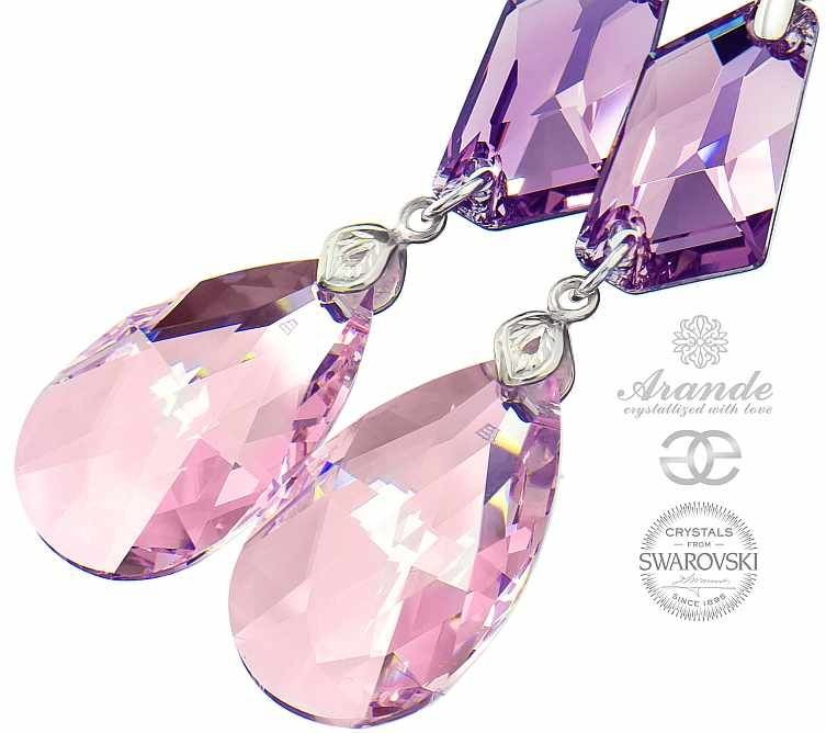 Swarovski piękne długie kolczyki FIOLETOWE SREBRO