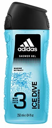 Adidas Ice Dive żel pod prysznic z formułą 3 w 1 do twarzy, ciała i włosów oraz długotrwałe uczucie świeżości żel pod prysznic (250 ml)
