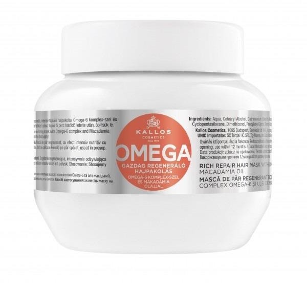 Kallos Omega Rich Repair Hair Mask With Omega-6 Complex And Macadamia Oil regenerująca maska z kompleksem omega-6 i olejem makadamii 275ml