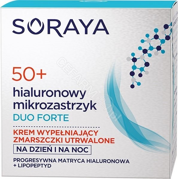 Soraya Hialuronowy Mikrozastrzyk Duo Forte 50+ krem wypełniający zmarszczki utrwalone na dzień i noc 50ml