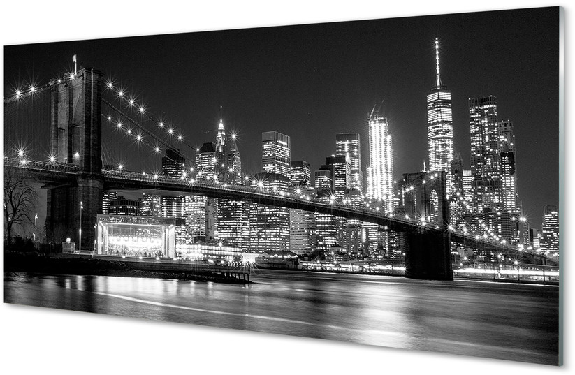 Tulup.pl Panel Szklany Most wieżowce noc rzeka 100x50cm