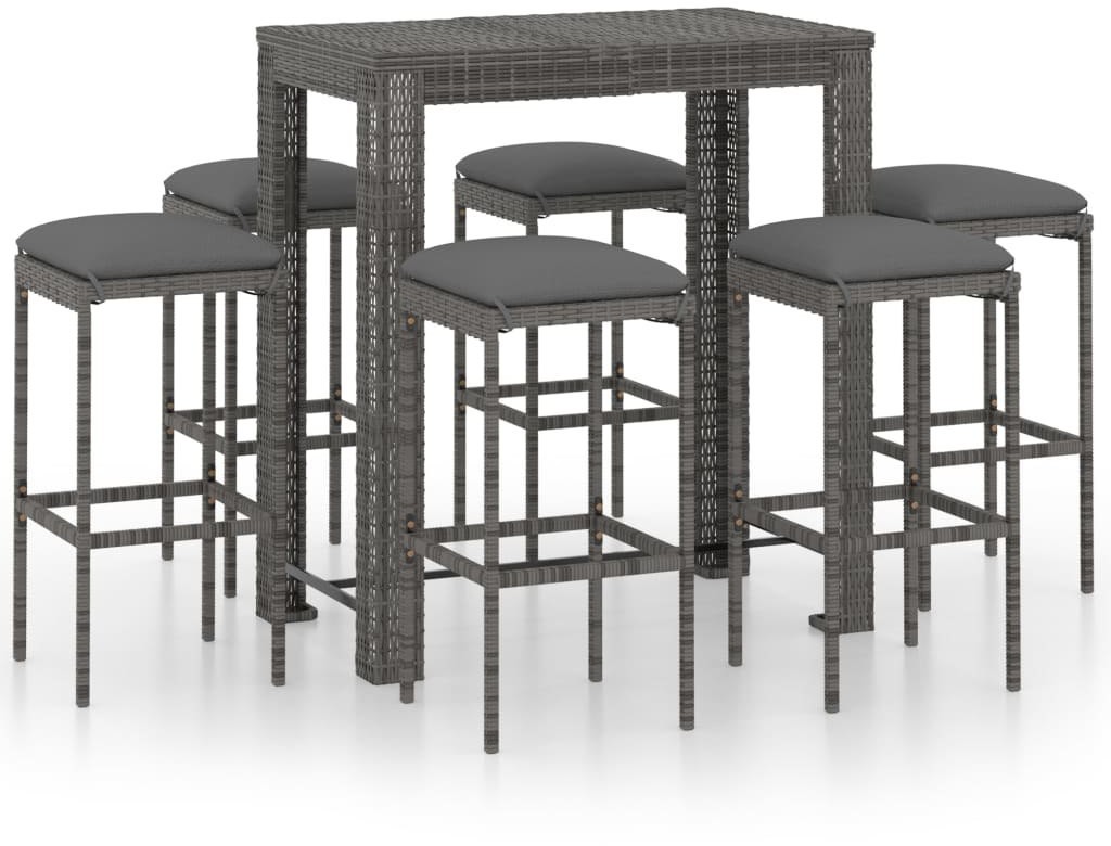 vidaXL 7-cz. zestaw mebli barowych z poduszkami, rattan PE, szary 3064785