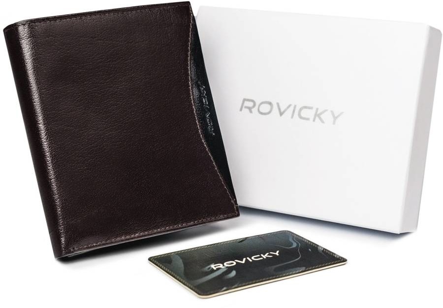 Rovicky Pojemny portfel męski z naturalnej skóry licowej z ochroną RFID