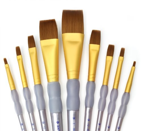 Royal Langnickel Royal & Lang Niklowo RCC 310  crafters Choice, Brown taklon płaski pędzel zestaw 9-częściowy RCC 310