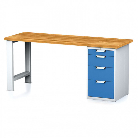 B2B Partner Stół warsztatowy MECHANIC, 2000x700x880 mm, nogi regulowane, 1x szufladowy kontener, 4 szuflady, szary/niebieski 1262884