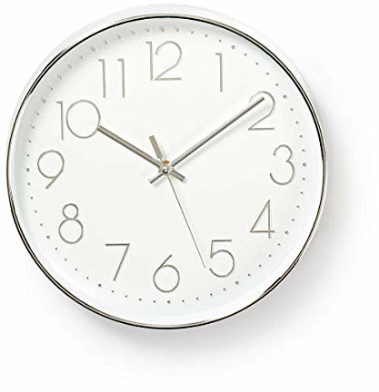 Nedis Nedis okrągły zegar ścienny | średnica 30 cm | biały i srebrny CLWA015PC30SR