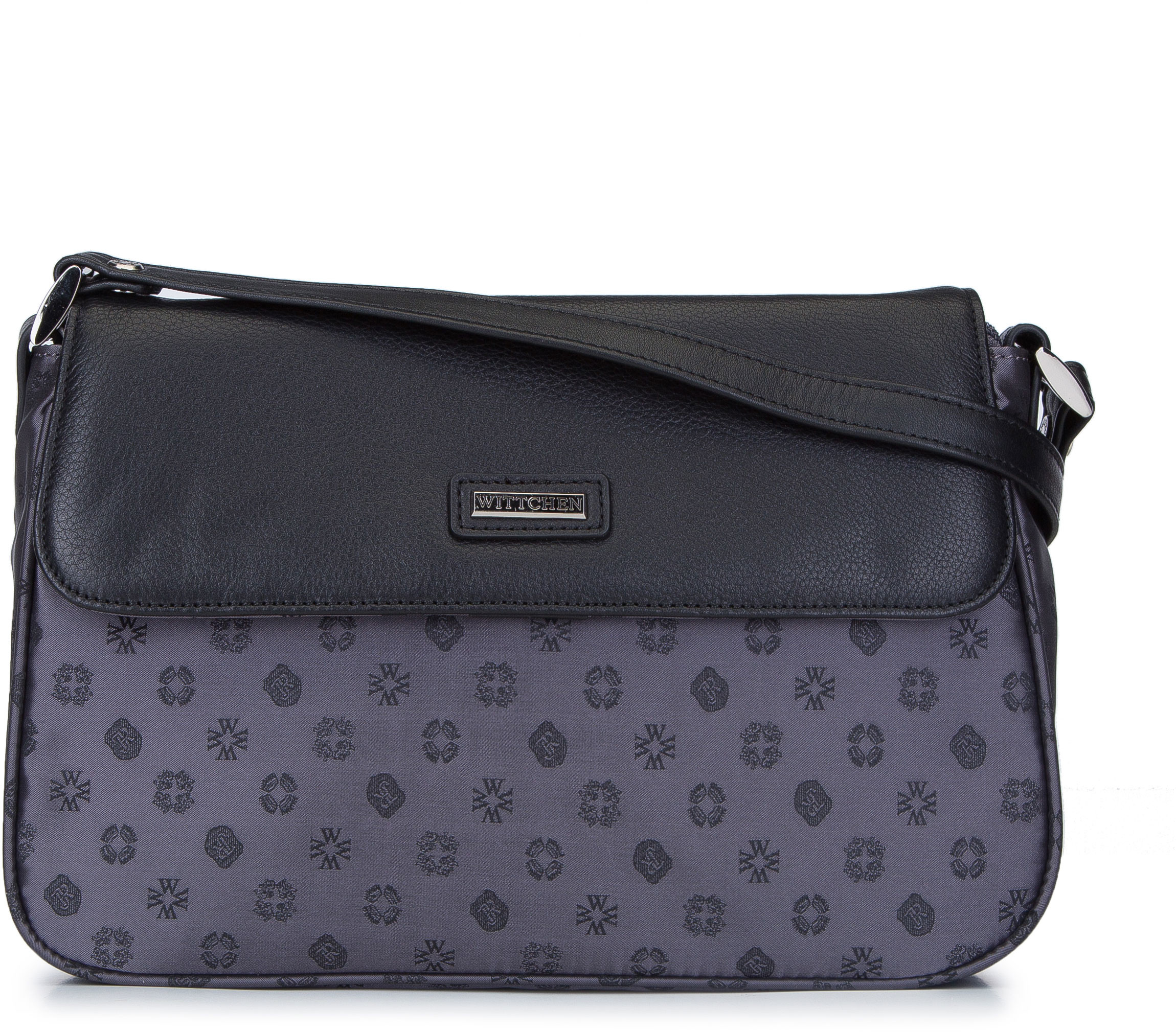 Wittchen Torebka crossbody ze skóry i żakardu z monogramem 93-4-247-8