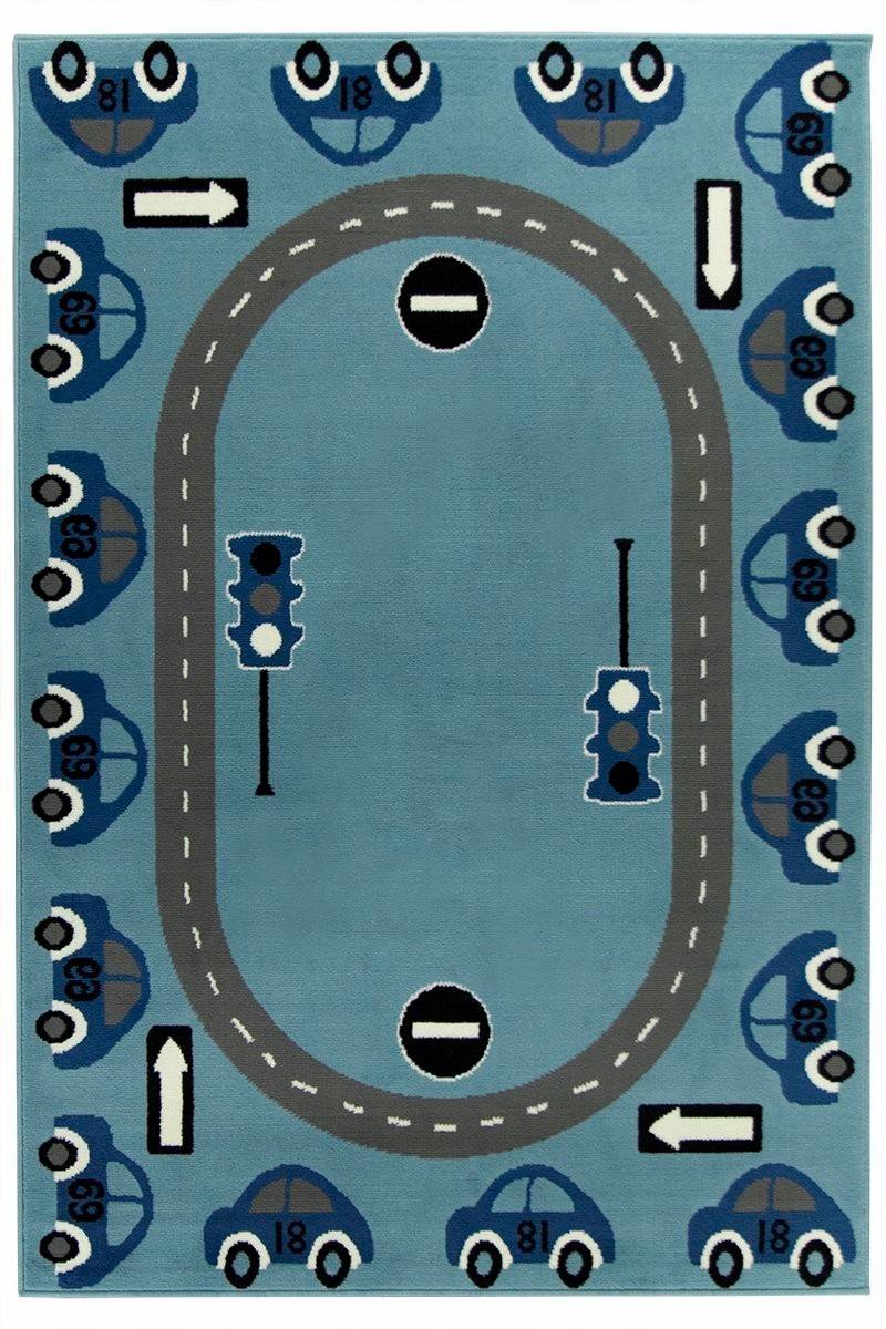 140x200 cm Niebieski Dywan Dziecięcy Autka Uliczki