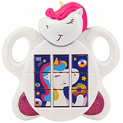 Infini Fun DES19523 Puzzle Einhorn, Babypuzzle mit Unicorn als Rahmen, 3 Puzzlebilder zum Nachbauen durch Drehen, Kinderpuzzle mit Sound, Puzzlespiel für Babys und Kleinkinder ab 12m+, weiß