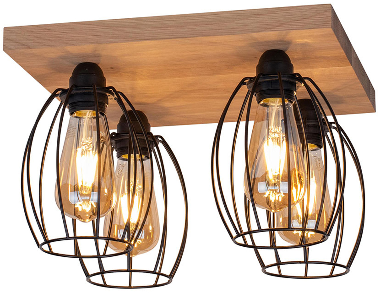 Britop Lampa sufitowa Beevly, drewno i metal, 4-punktowa