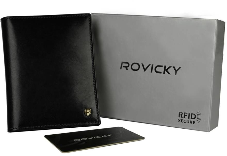 Rovicky Cienki, skórzany portfel męski z szeroką kieszenią na monety