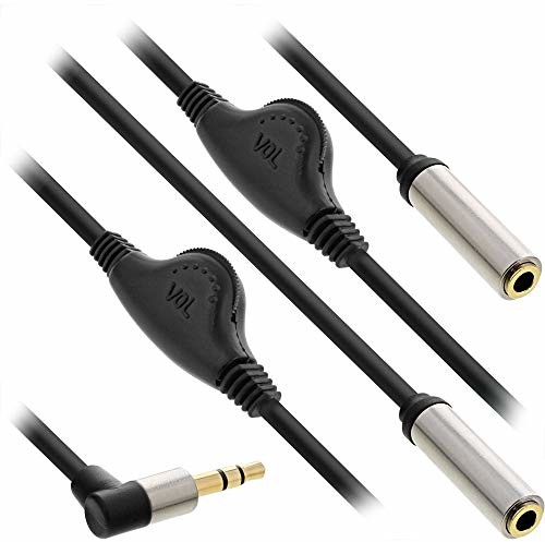 InLine 99253A Slim kabel audio Y jack 3,5 mm ST na 2 x jack BU, z regulatorem głośności, 0,25 m 99253A