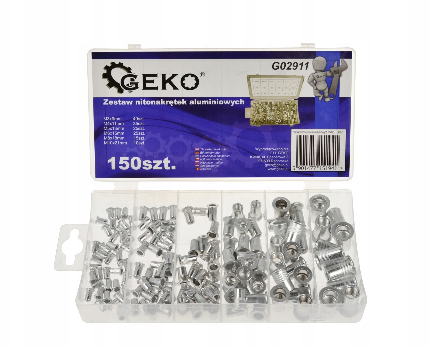 Zestaw nitonakrętek aluminiowych 150 szt