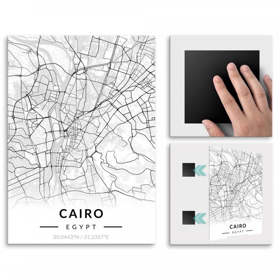 Pix4home Plakat metalowy Mapa B&W Kair M POS-M-03639