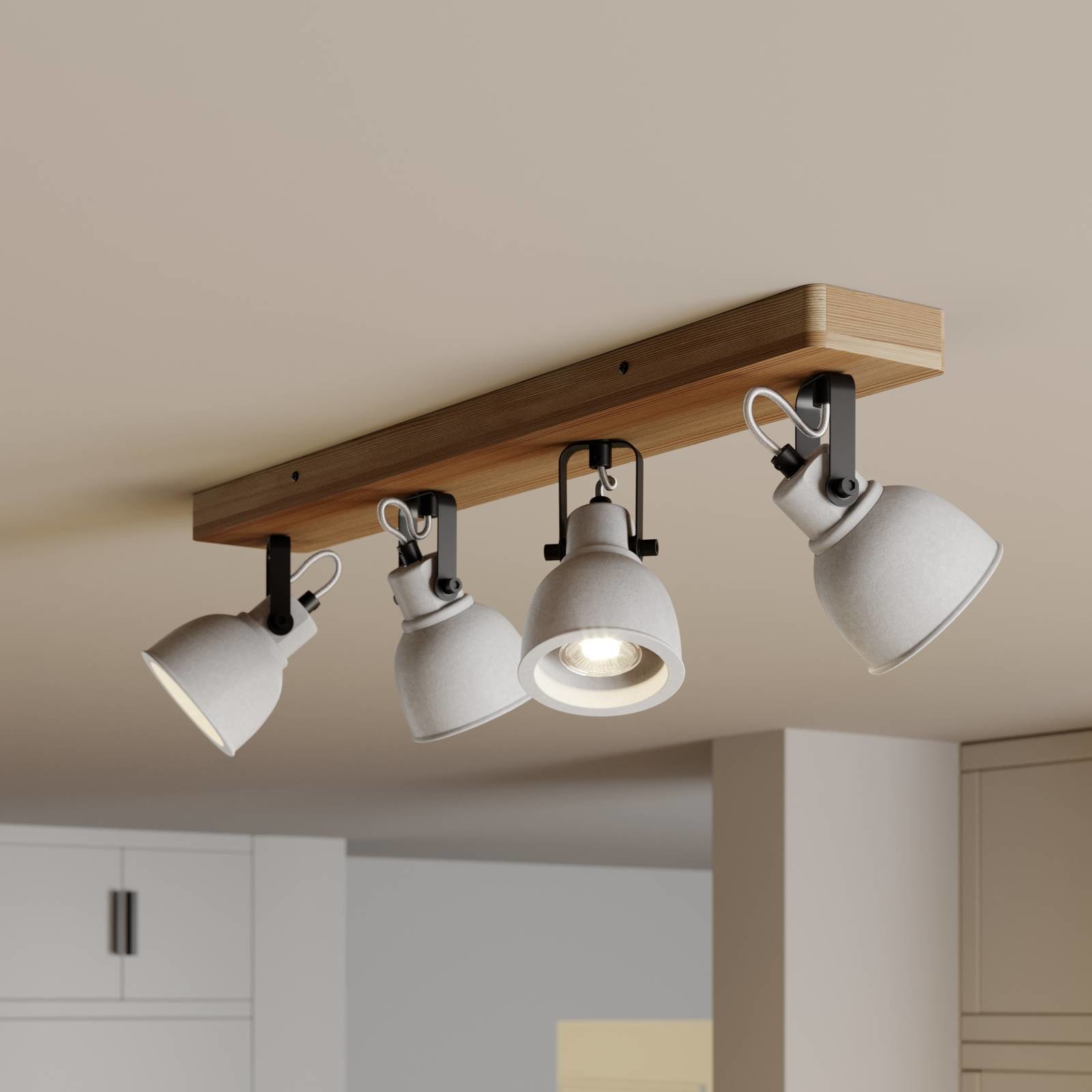 Lindby Mirka lampa sufitowa LED, sosna, 4-pkt.