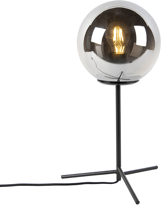 QAZQA Lampa stołowa w stylu art deco czarna ze szkłem dymnym 47 cm - Pallon 99143