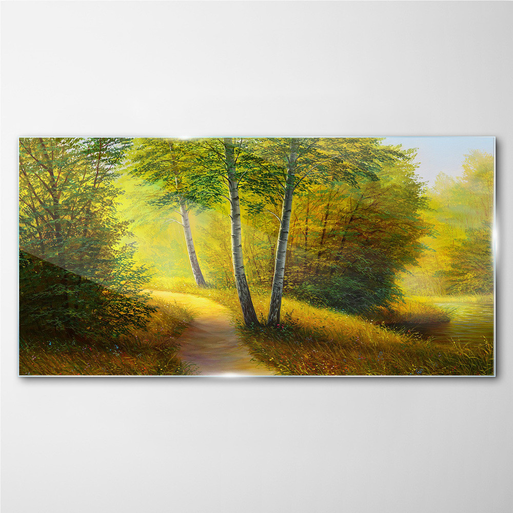 PL Coloray Obraz Szklany Malarstwo las drzewa ścieżka 140x70cm