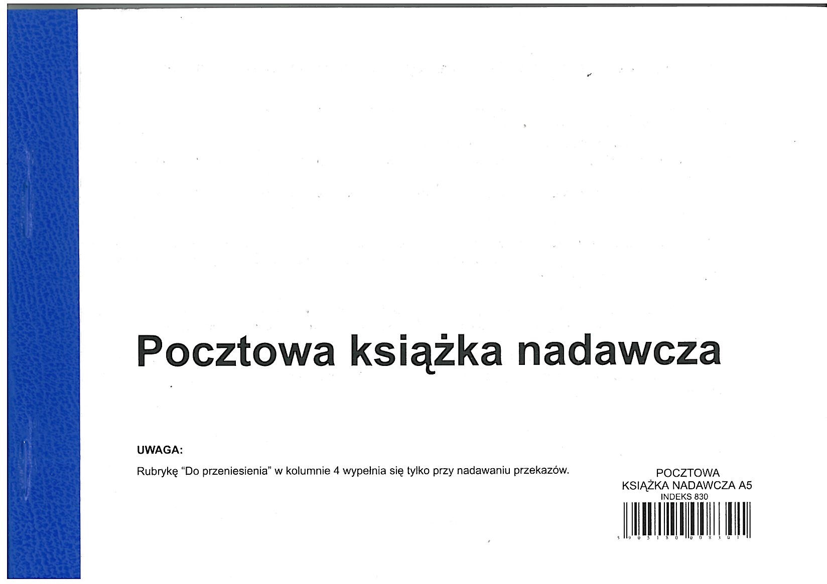 Papirus Druk Pocztowa Książka Nadawcza, A5, oryginał+kopia