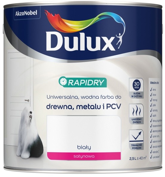 Dulux Farba do drewna i metalu Rapidry biała 2 5 l