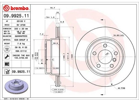 BREMBO Tarcza hamulcowa 09.9925.11