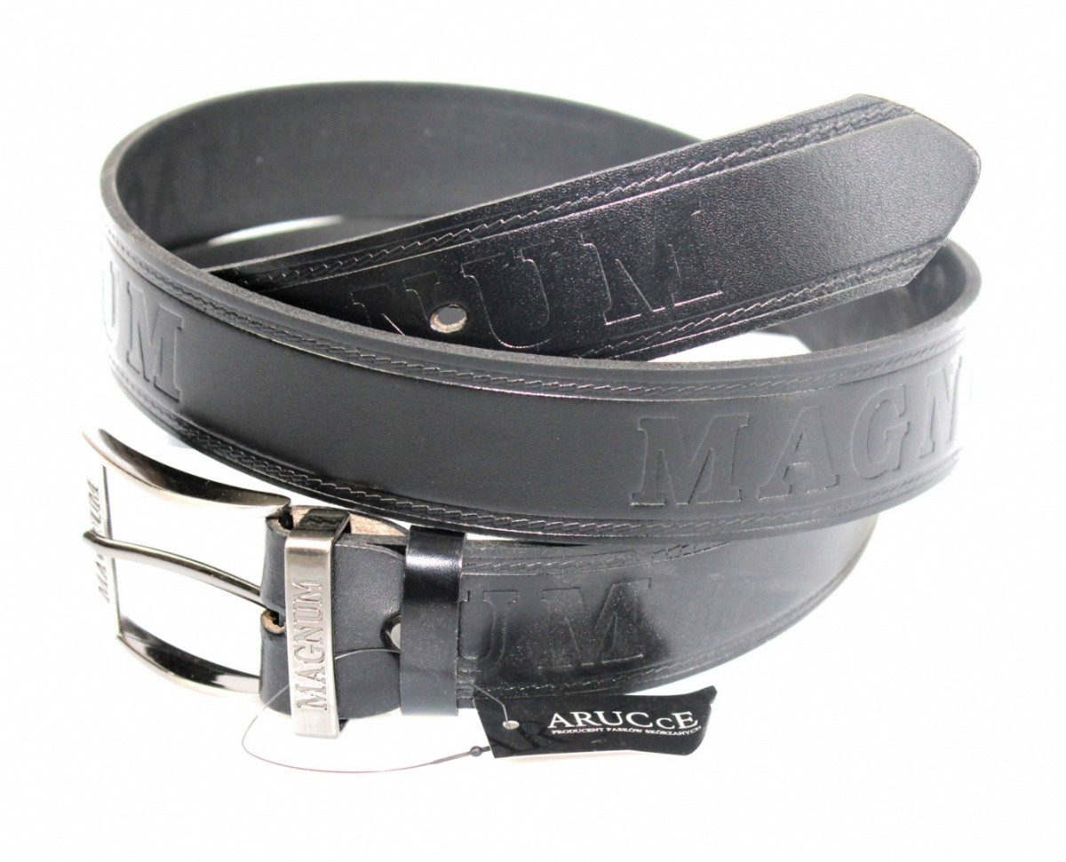 Magnum Arucce (PL) Pasek Skórzany ARUCCE (PL) Tłoczony Napis Skóra Licowa EXTRA 40 mm CZARNY