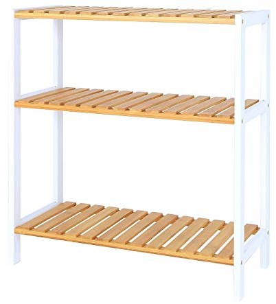 dibea regał na buty z 3 półkami, szafka na buty, regał łazienkowy, regał do salonu, regał stojący, regał bambusowy, regał do łazienki, regał na książki, regał kuchenny, 60 x 26 x 66 cm (kolor naturaln