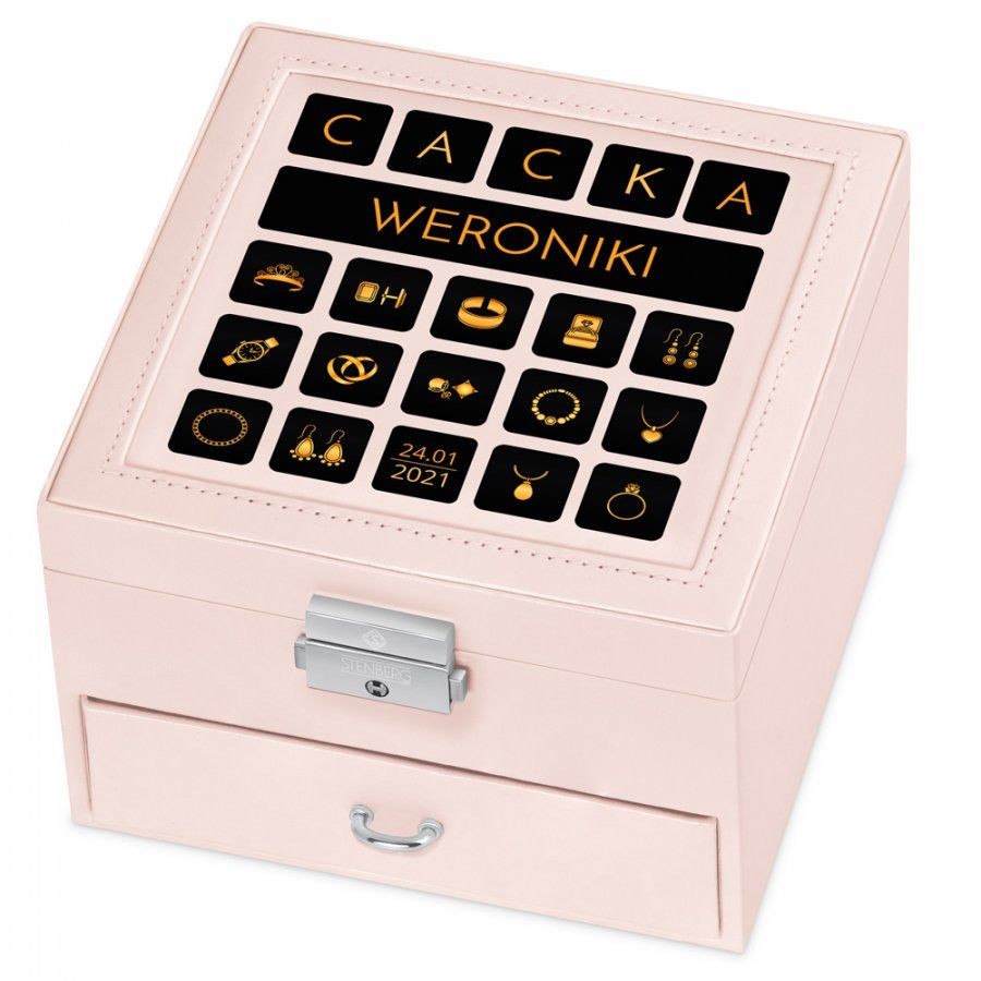 Murrano Szkatułka na Biżuterię Różowa z Nadrukiem Cacka SZKT-BR-005