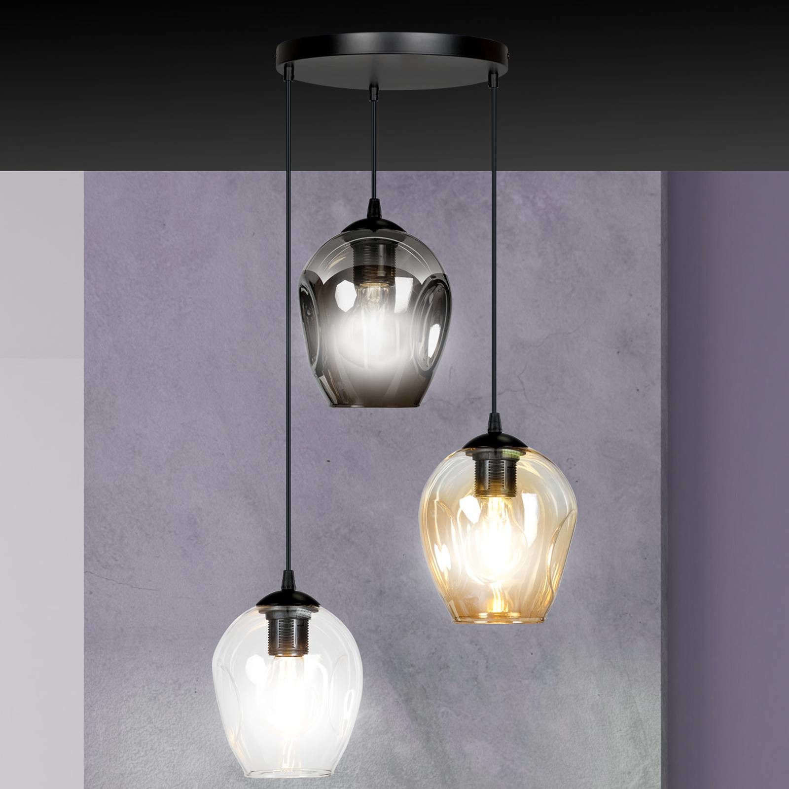 EULUNA Lampa wisząca Starla okrągła 3-pkt grafit/bursztyn