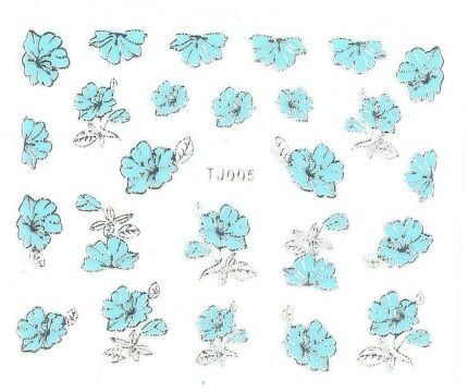 Allepaznokcie Naklejki 3D Kwiatki TJ005 Niebieska ze srebrną obwódką arkusz