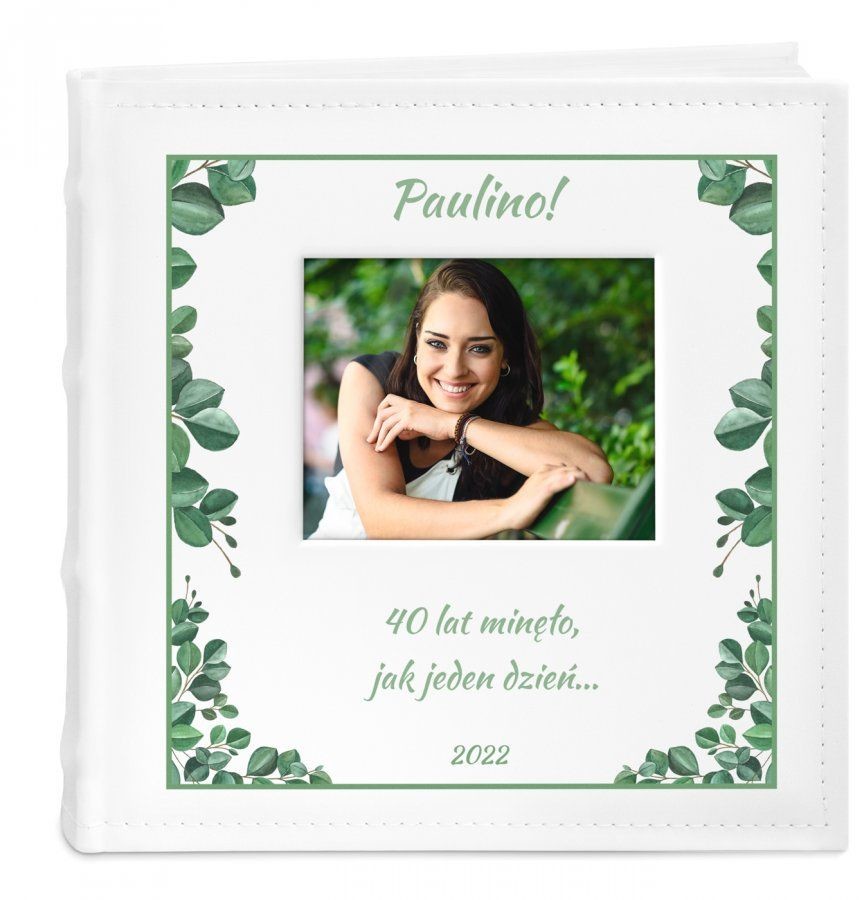 NA Murrano Album mały z oknem nadruk dedykacja dla niej 40 urodziny ALB-SO-WH-UV-010