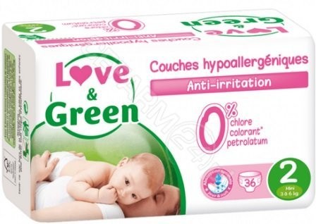 Love&Green Love & Green, Pieluchy ekologiczne, Single Mini T2, 3-6 kg, 36 szt.