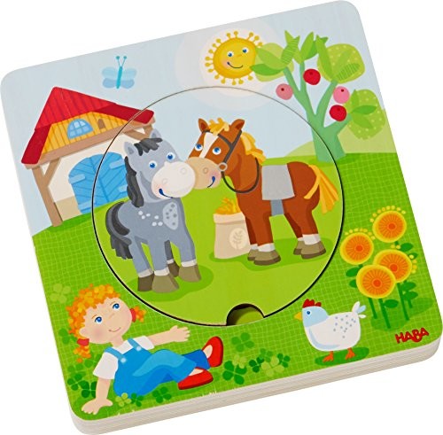 HABA 303768 Puzzle Bauernhof-świata | puzzle zabawy w 5 warstwy | lakierowania drewnianych zabawek od 12 miesięcy | stabilne drewniane części z drewna z kolorowymi motywami zwierzęcymi