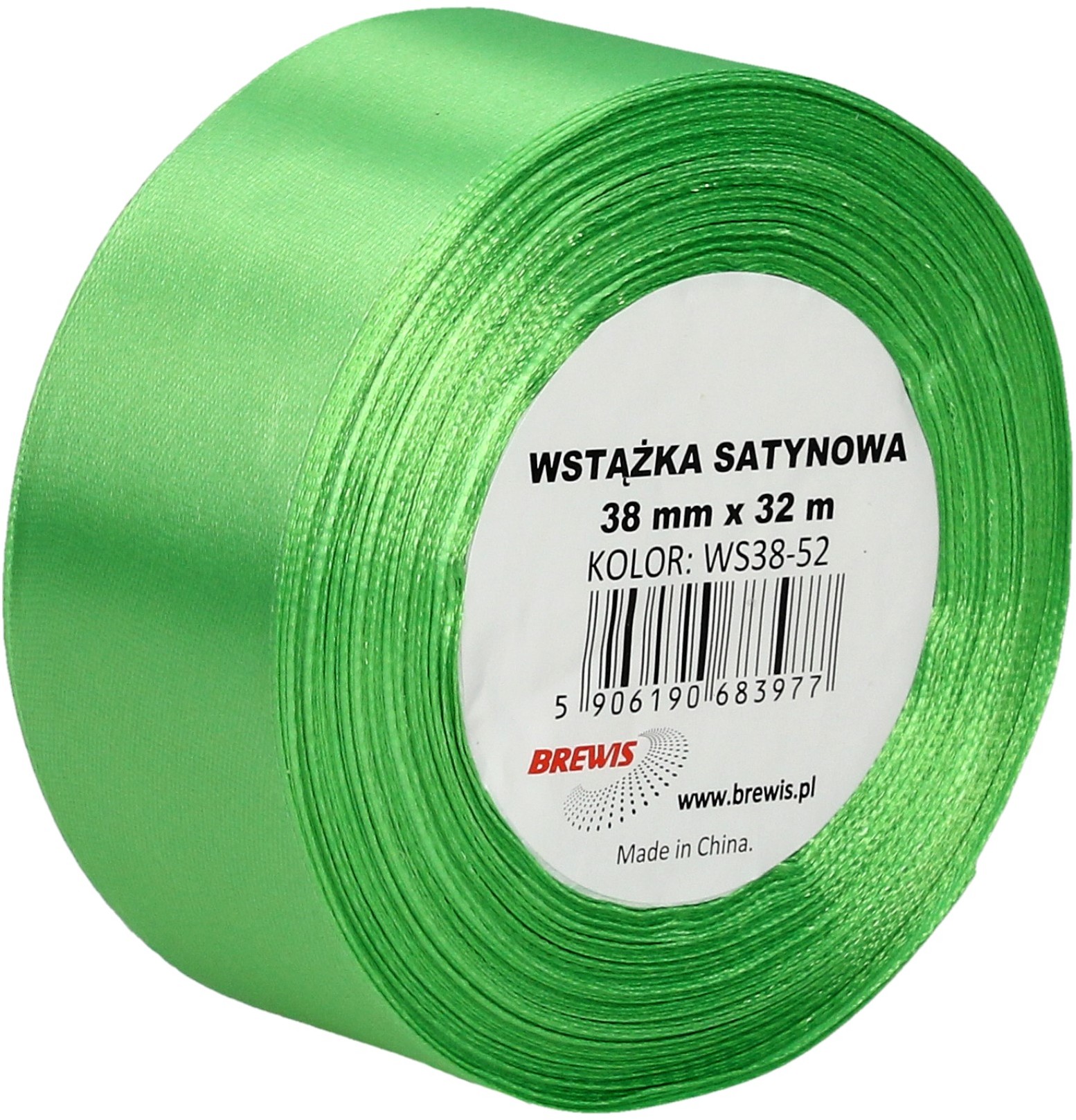 Brewis Wstążka dekoracyjna satynowa 38mm/32m zielona 52