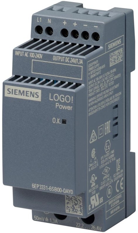 Siemens Logo!power 24 v / 1.3 a stabilized power supply 6EP3331-6SB00-0AY0