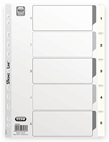 Elba 400013946 przekładki z tworzywa sztucznego Strong-Line 10 szt. 1-5 5-częściowy zestaw do plastikowych przekładek DIN A4 z okładką do zapisywania segregatorów teczka pierścieniowa 400013946