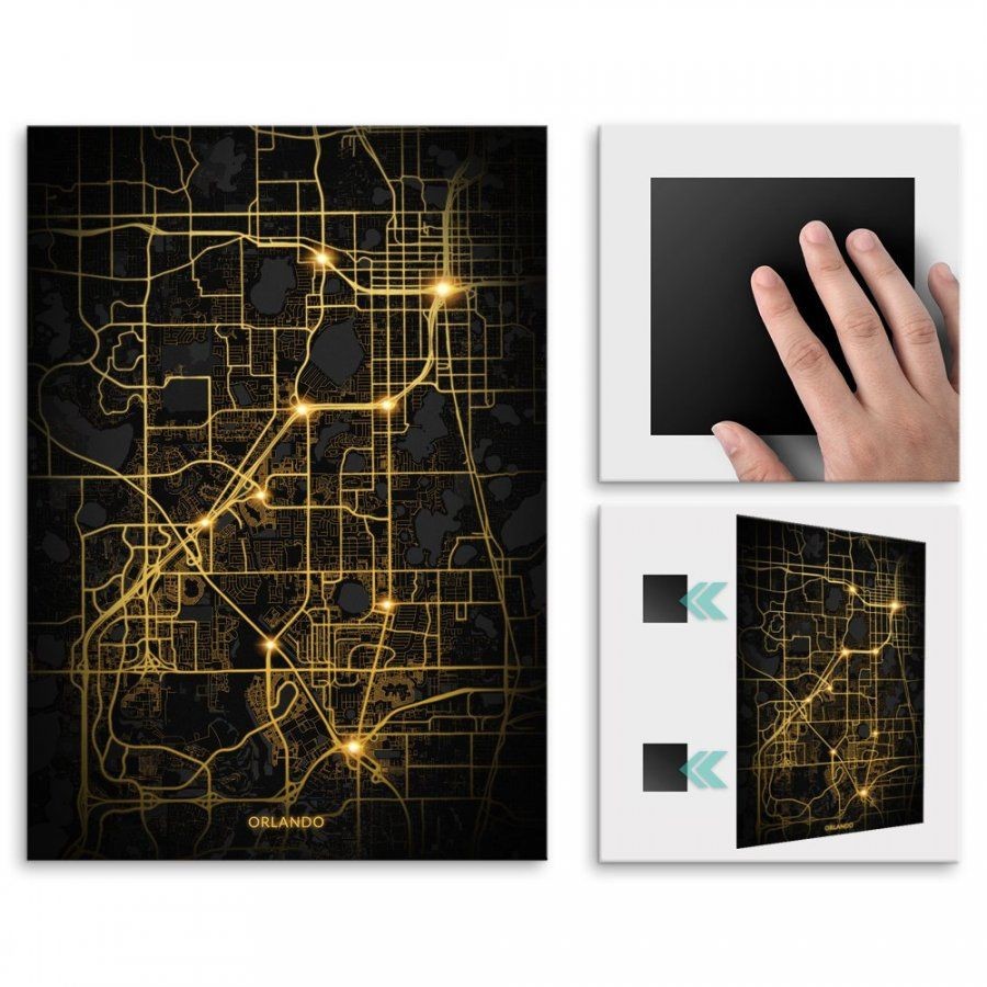Pix4home Plakat metalowy Mapa City Lights Orlando M POS-M-03787